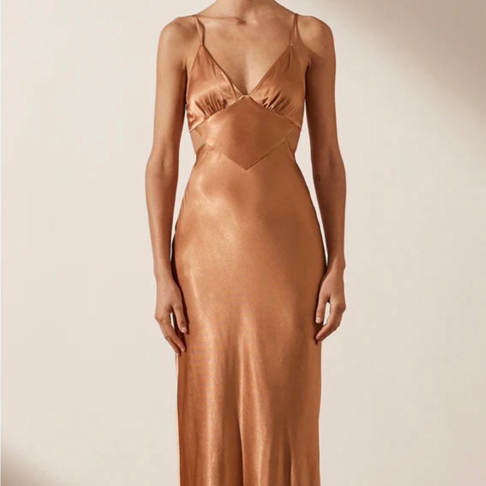 SHONA JOY LA LUNE BACKLESS MIDI DRESS - COPPER